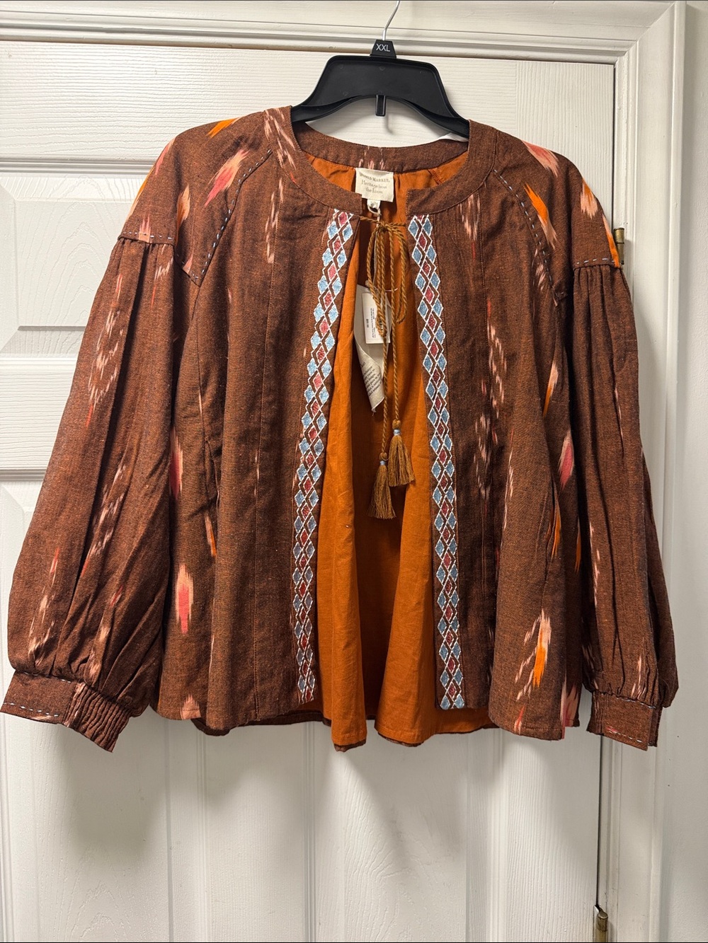 Cost Plus World Market Brown Embroidered Boho Tunic with Tassels